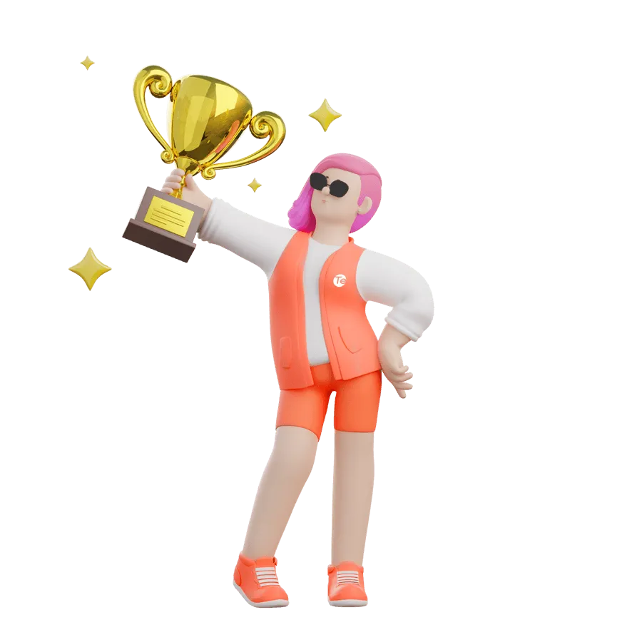 Pessoa segurando um troféu do programa de indicação